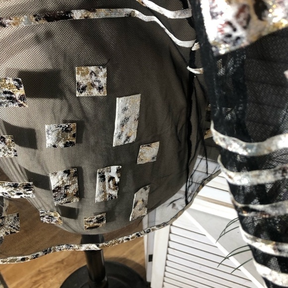 Berek Cocktail Blouse Zippered Sheer Mesh Black Gold Silver 3X - Picture 10 of 11